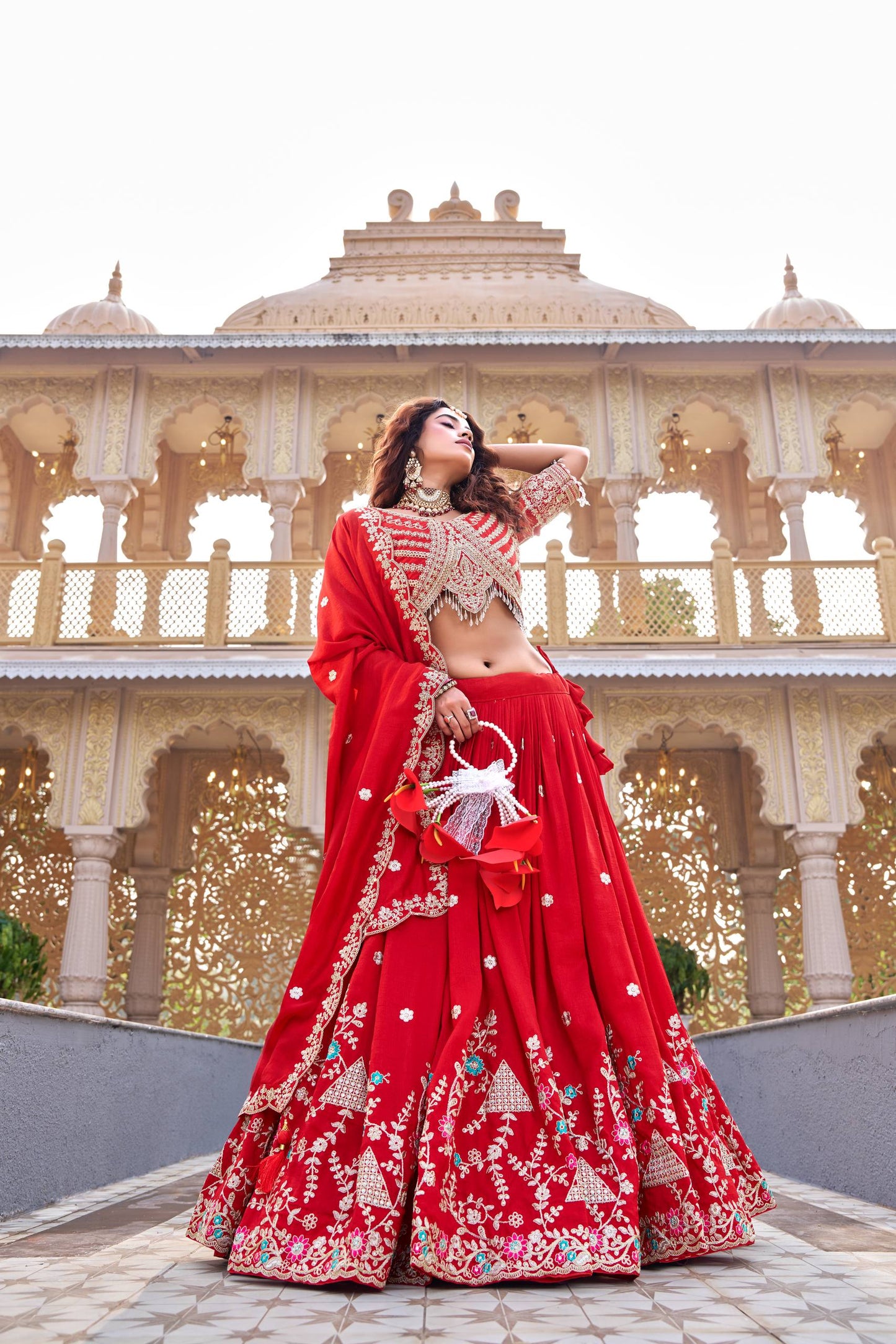 Red Ready to Wear Designer Bridesmaid Lehenga choli With Dupatta