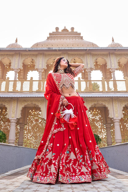 Red Ready to Wear Designer Bridesmaid Lehenga choli With Dupatta