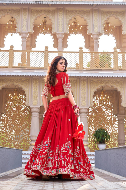 Red Ready to Wear Designer Bridesmaid Lehenga choli With Dupatta