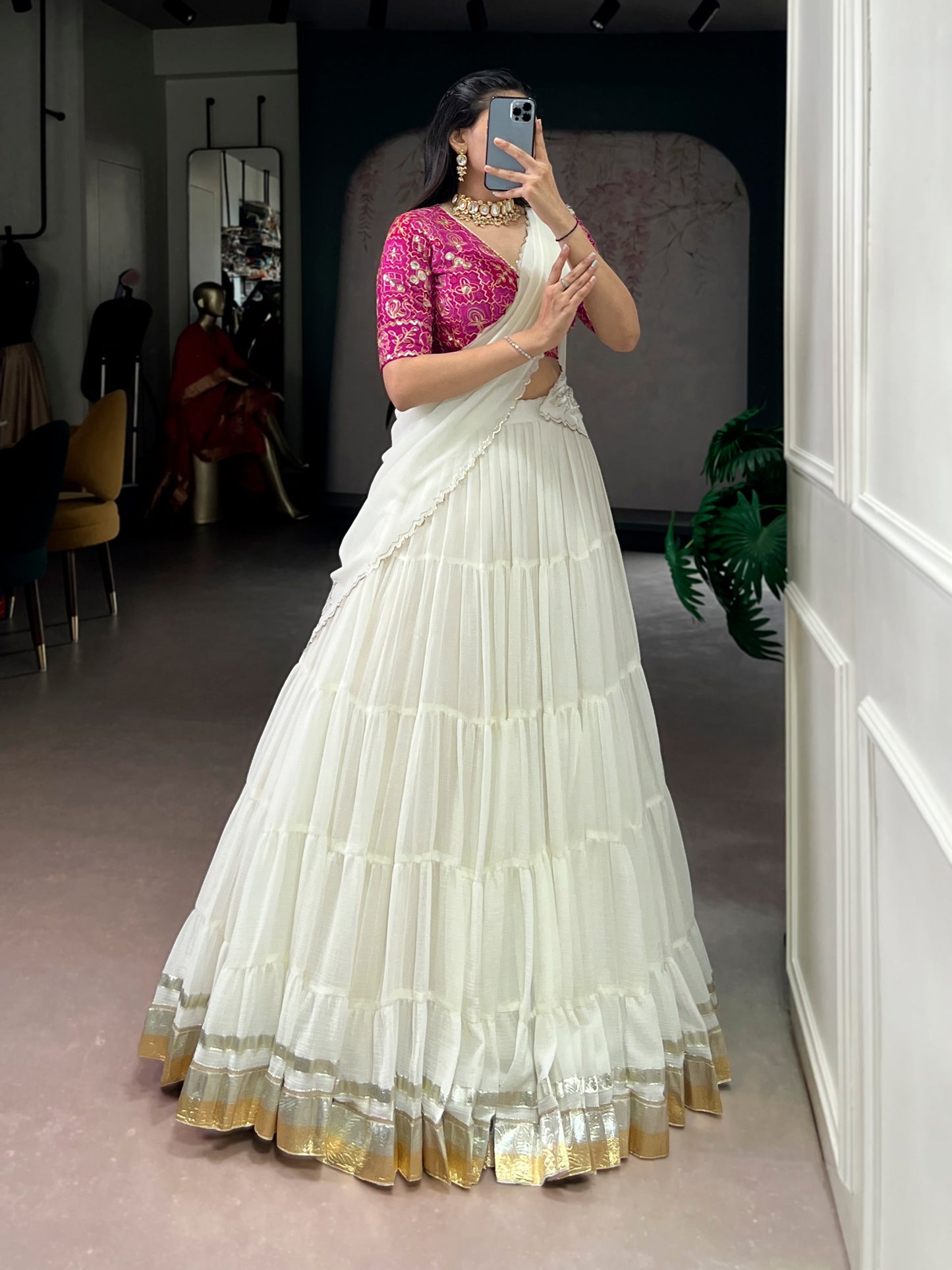 White Color 12 mtr Flair Lehenga Choli With Dupatta