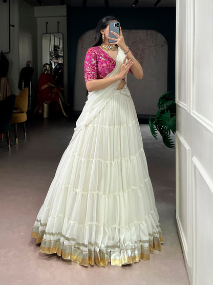 White Color 12 mtr Flair Lehenga Choli With Dupatta