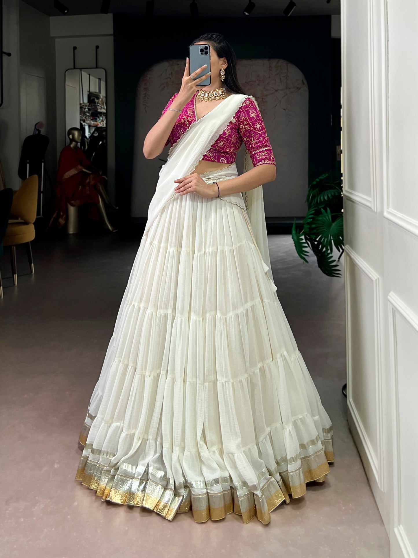 White Color 12 mtr Flair Lehenga Choli With Dupatta