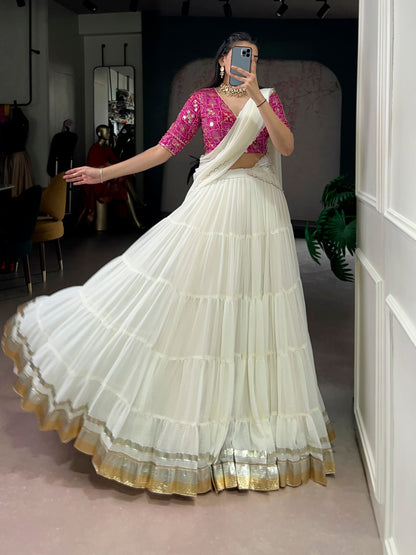 White Color 12 mtr Flair Lehenga Choli With Dupatta