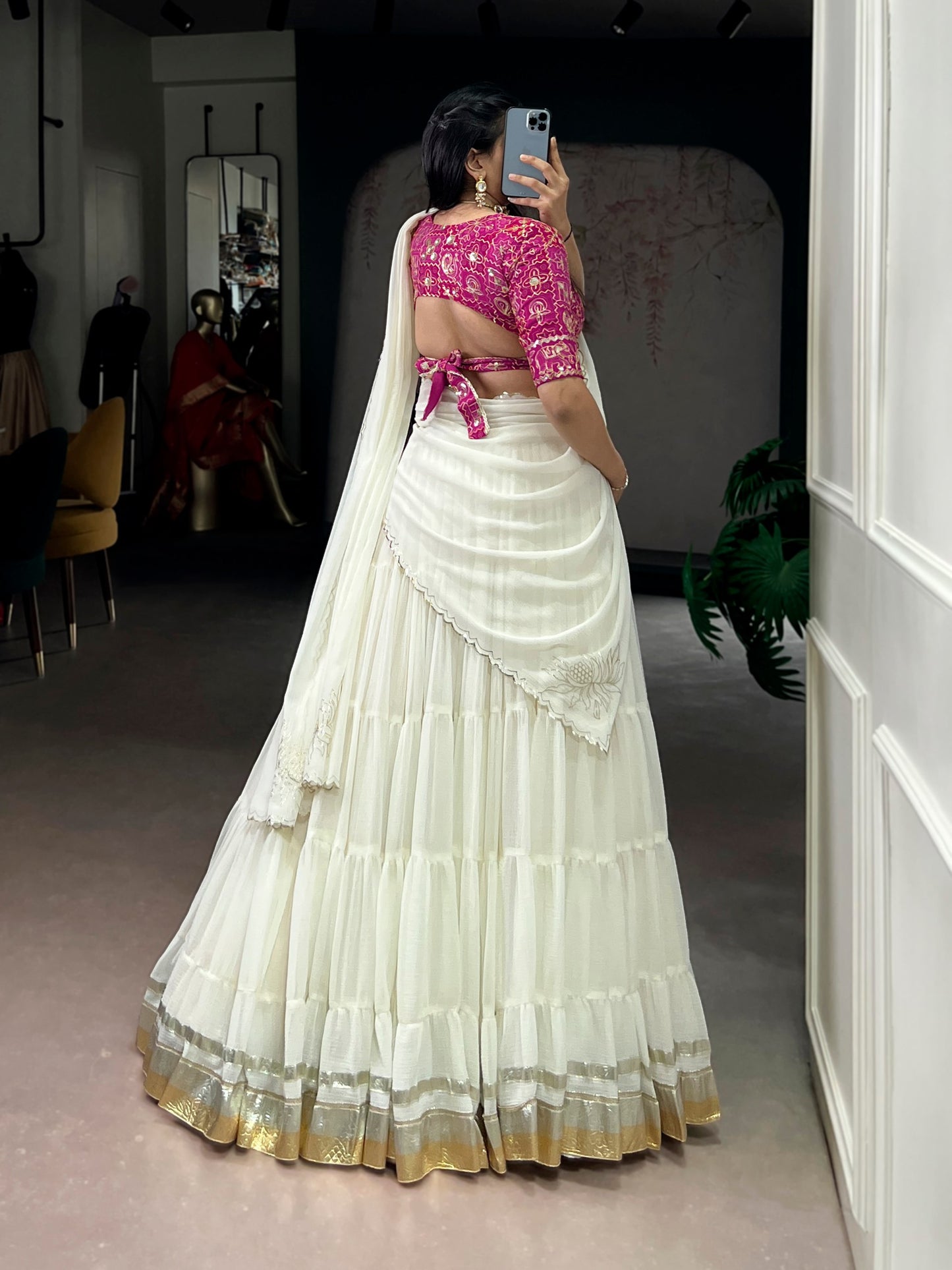 White Color 12 mtr Flair Lehenga Choli With Dupatta