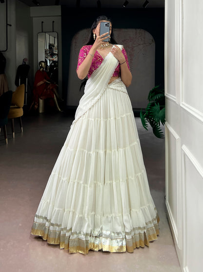 White Color 12 mtr Flair Lehenga Choli With Dupatta