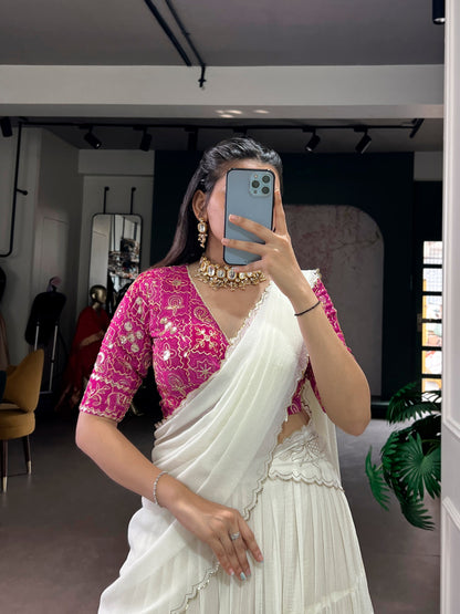 White Color 12 mtr Flair Lehenga Choli With Dupatta