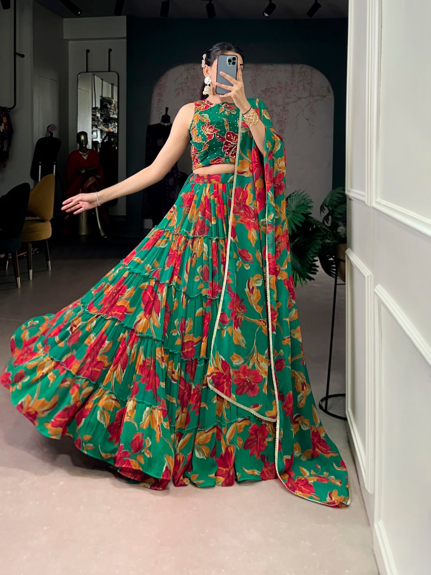 Party Wear Floral Printed Lehenga Choli