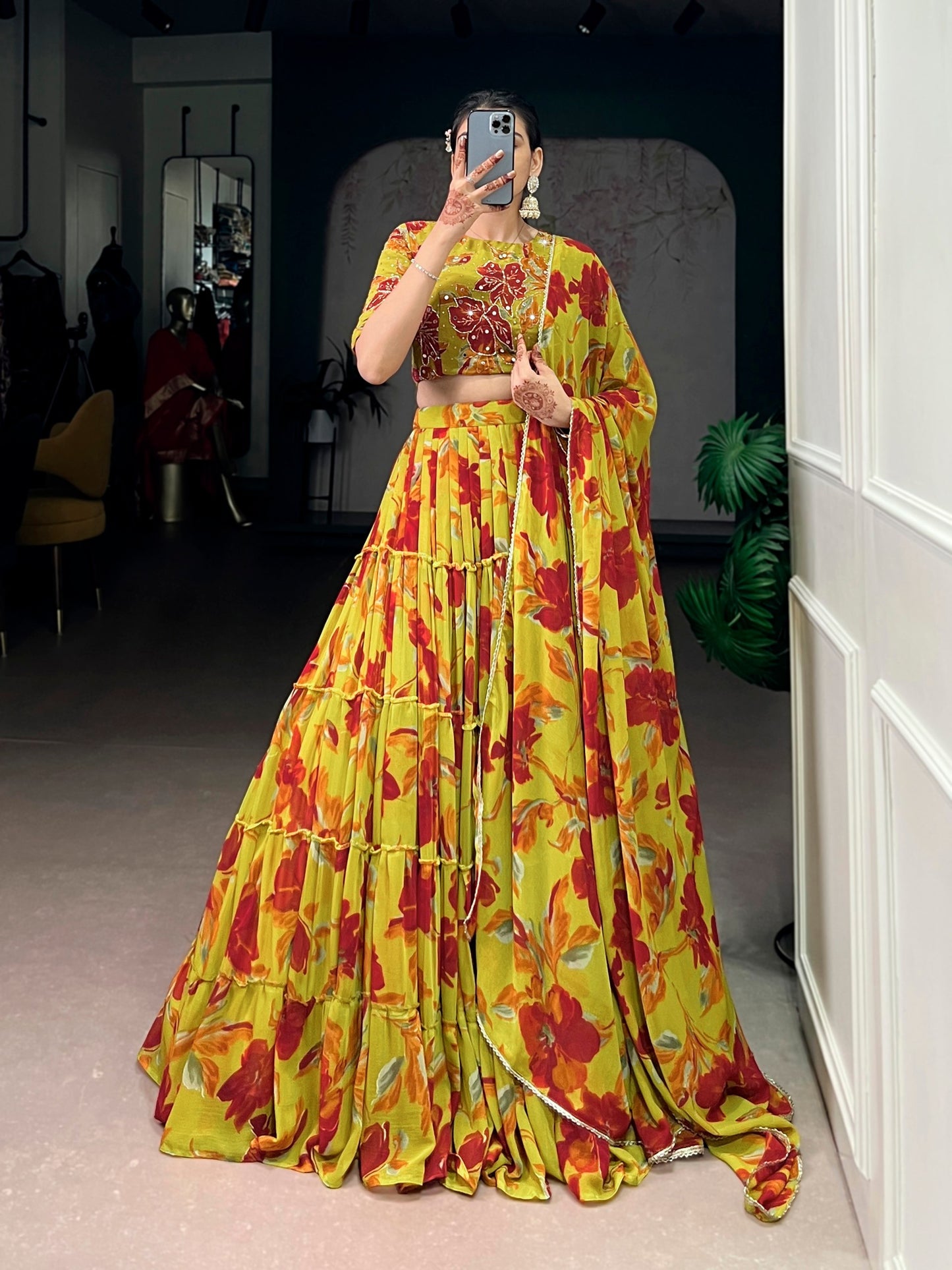 Yellow Color Party Wear Floral Printed Lehenga Choli