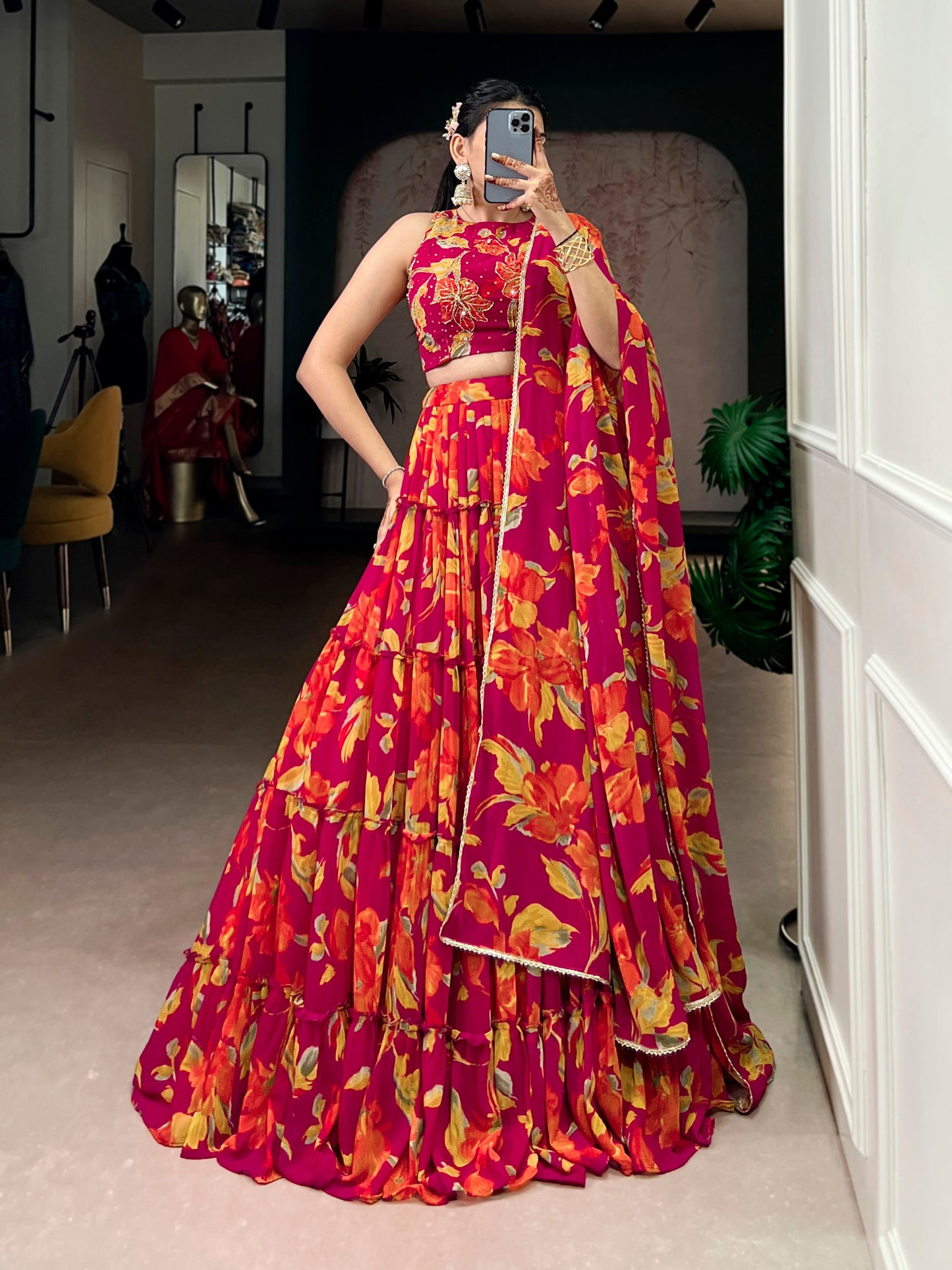 Party Wear Floral Printed Lehenga Choli