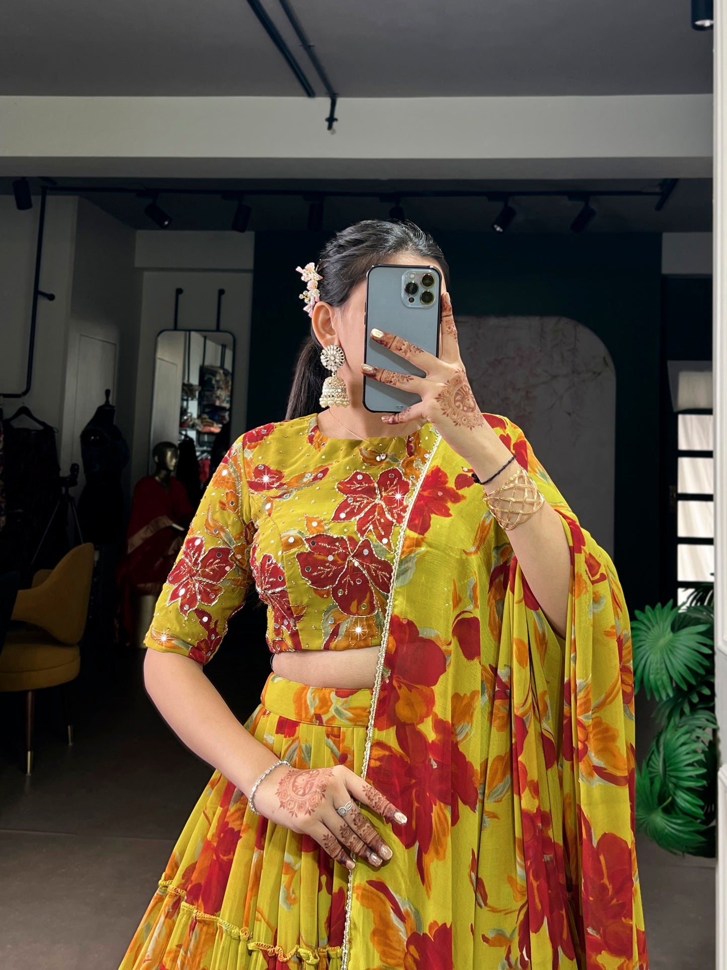 Yellow Color Party Wear Floral Printed Lehenga Choli