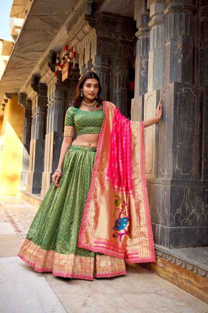 Zari Weaving Paithani  Lehenga Choli