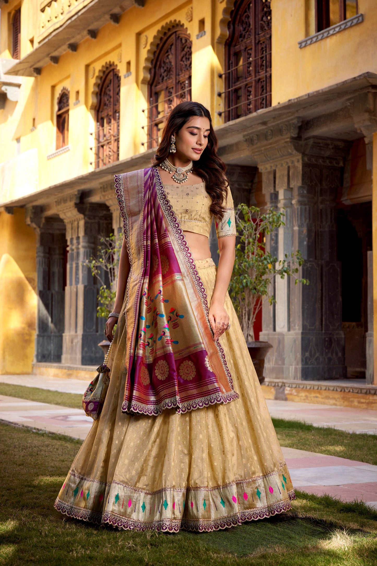 Zari Weaving Paithani  Lehenga Choli