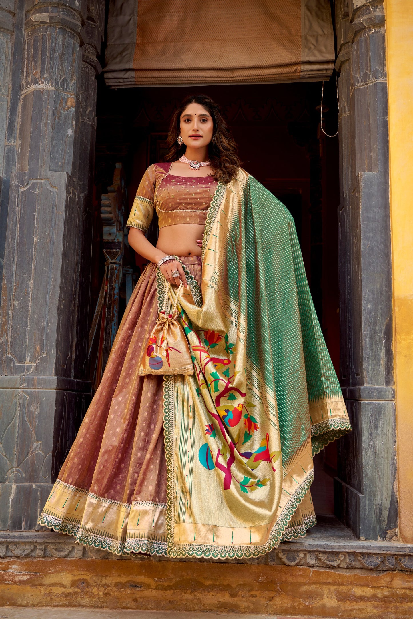 Zari Weaving Paithani  Lehenga Choli