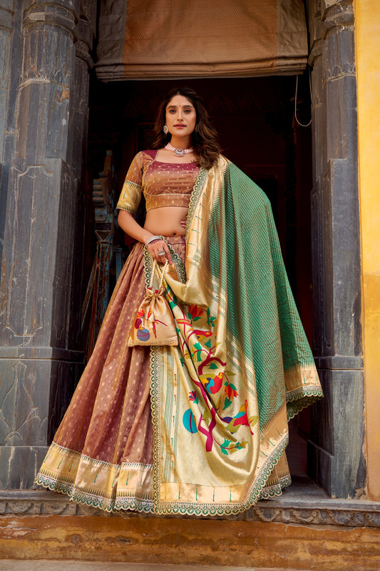 Zari Weaving Paithani  Lehenga Choli