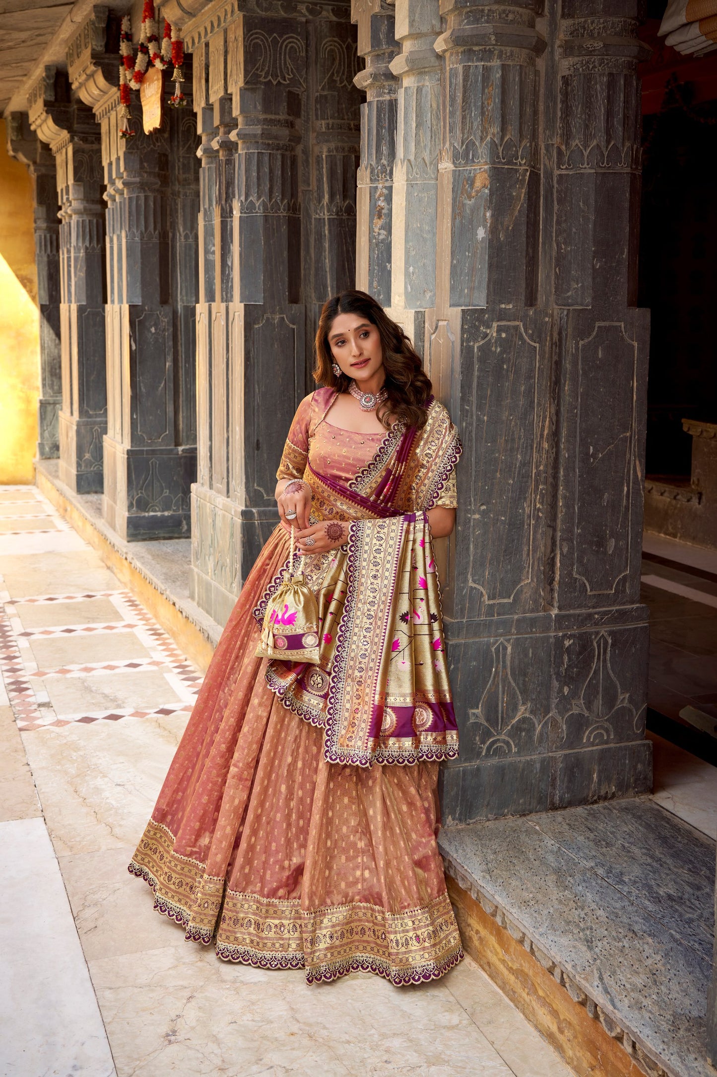 Zari Weaving Paithani  Lehenga Choli