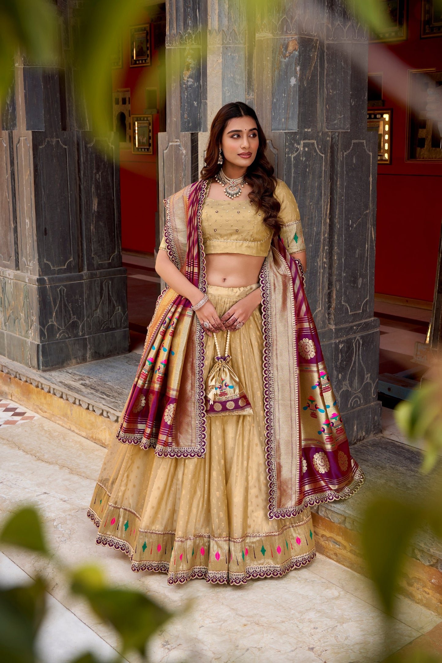 Zari Weaving Paithani  Lehenga Choli