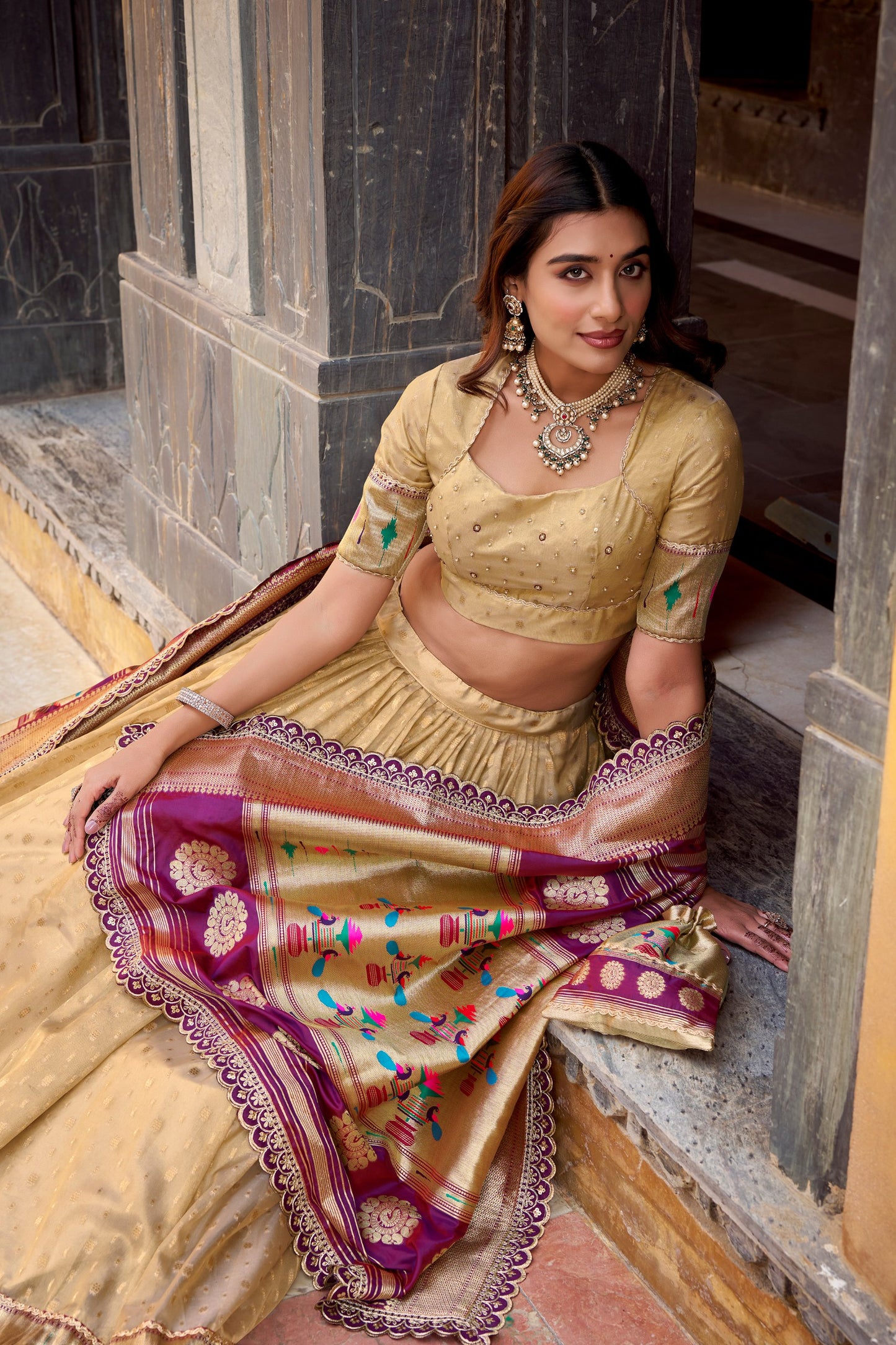 Zari Weaving Paithani  Lehenga Choli