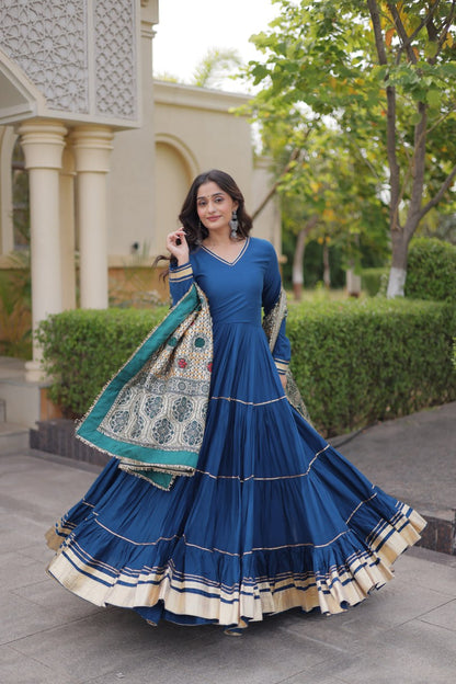 Reyon Gota Patti Lumpy Lace work Anarkali Gown With Jacquard Dupatta
