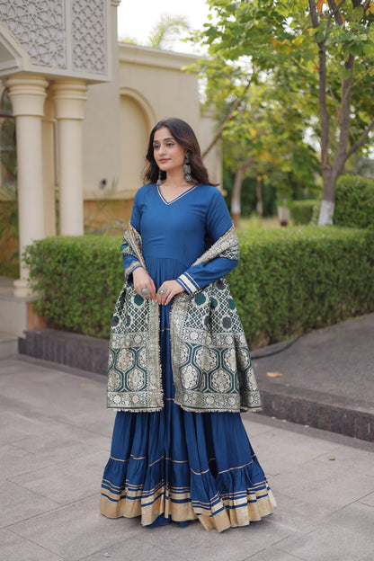 Reyon Gota Patti Lumpy Lace work Anarkali Gown With Jacquard Dupatta