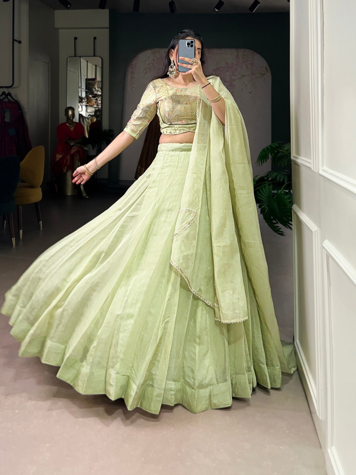 PISTA GREEN READY TO WEAR LEHENGA CHOLI
