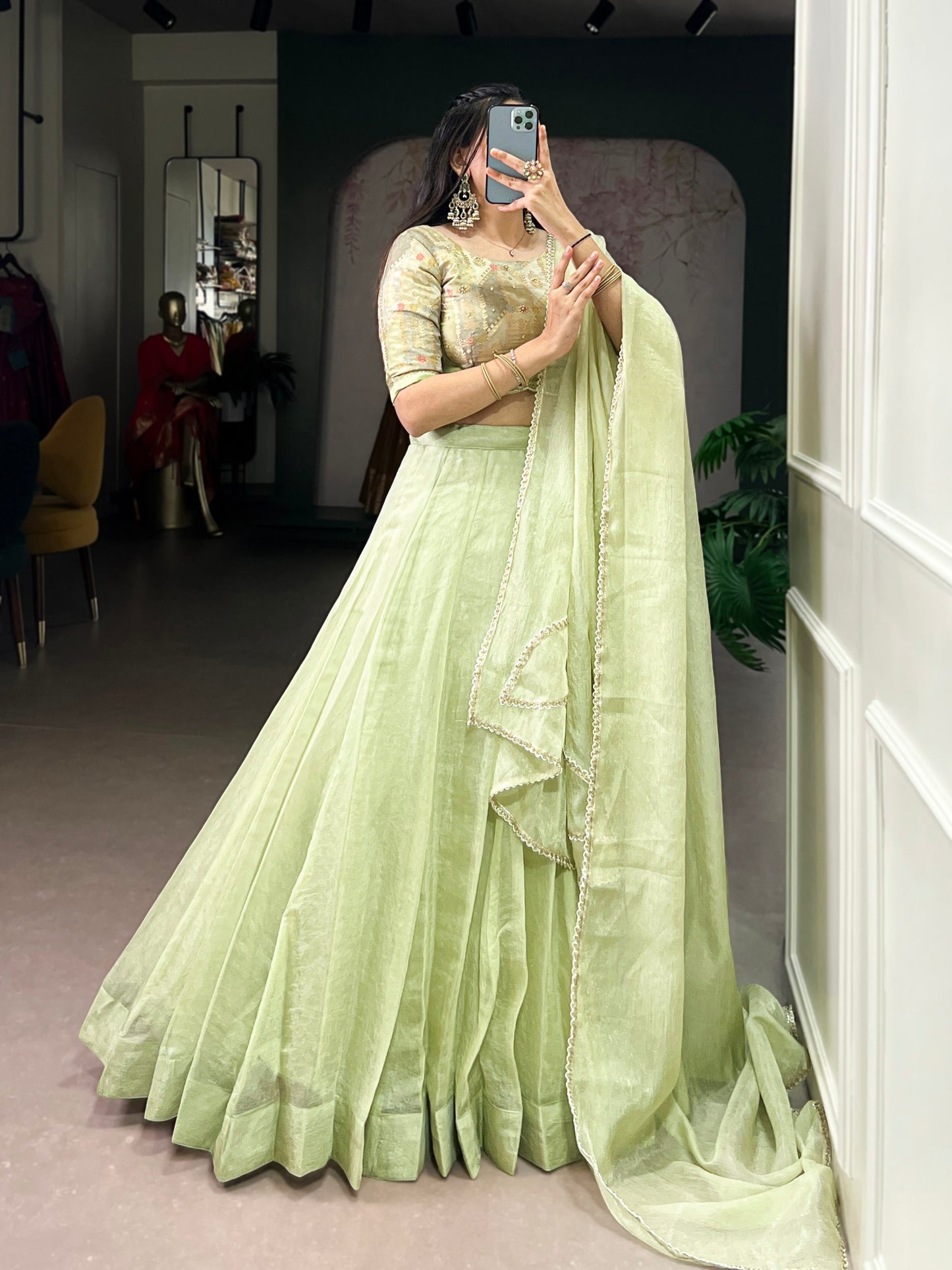 PISTA GREEN READY TO WEAR LEHENGA CHOLI