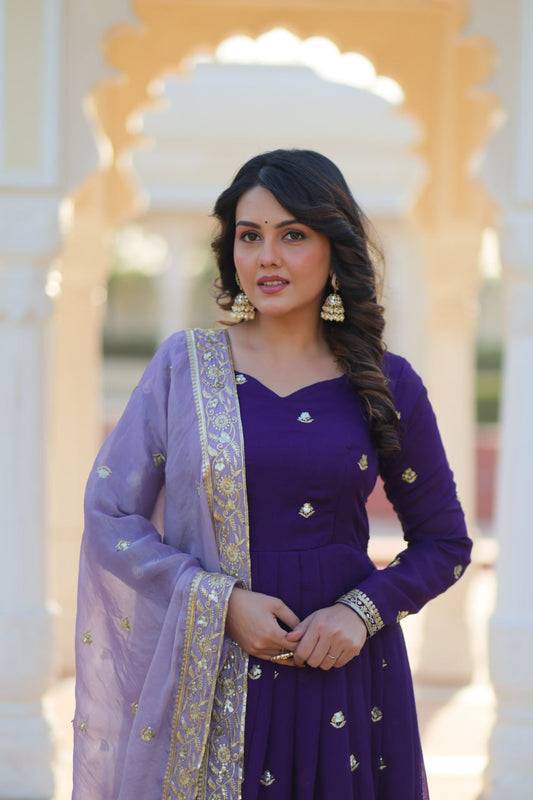 Star Georgette Violet Anarkali Gown