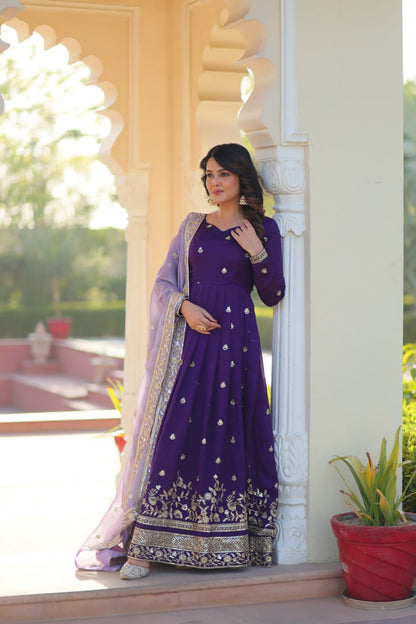 Star Georgette Violet Anarkali Gown