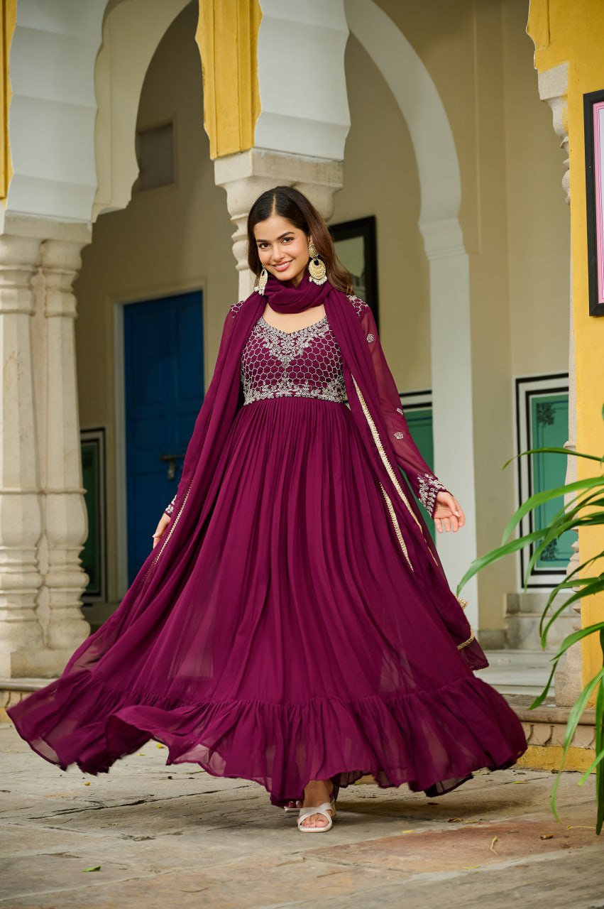 Wine Designer Anarkali Gown
