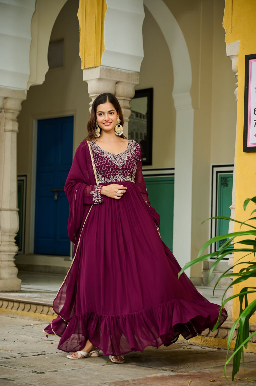 Wine Designer Anarkali Gown
