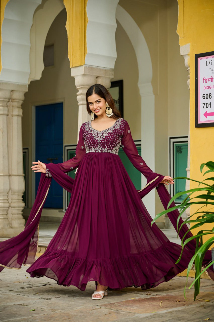 Wine Designer Anarkali Gown