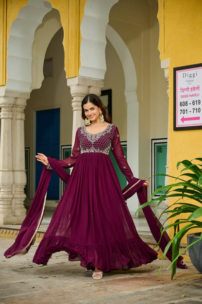 Wine Designer Anarkali Gown