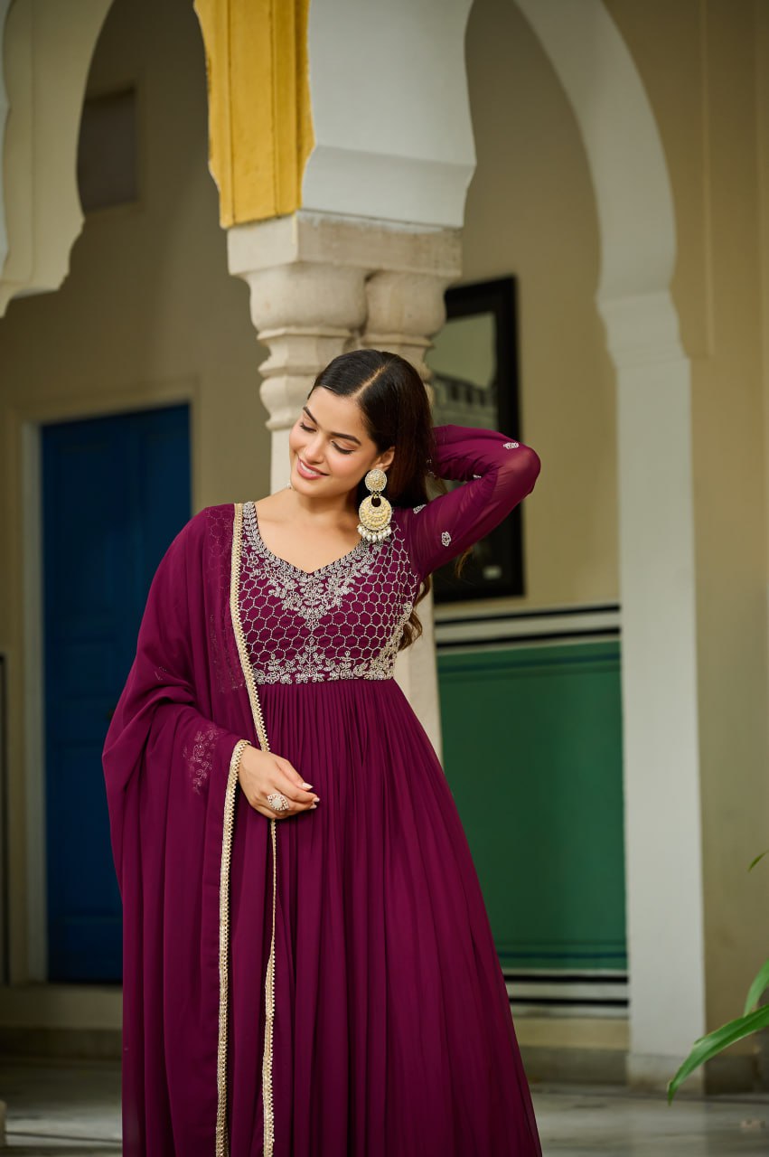 Wine Designer Anarkali Gown