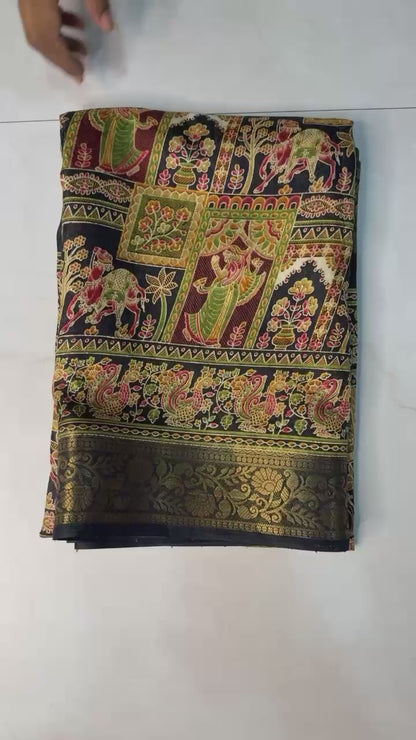 Georgette Zari weaving Border Print Saree with Unstitched Blouse
