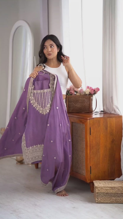 Onion Pink Designer Embroidery Farsi Salwar Suit with Dupatta