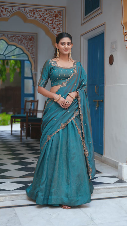 Beautiful Teal Green NC Silk Wedding Wear Lehenga Choli