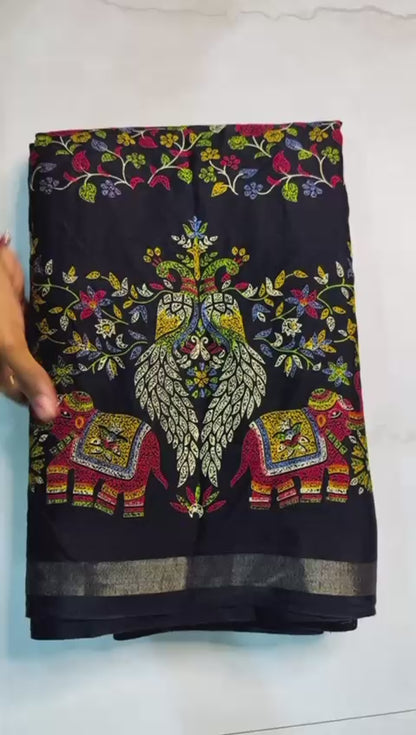 Mix Cotton Printed Saree with Unstitched Blouse