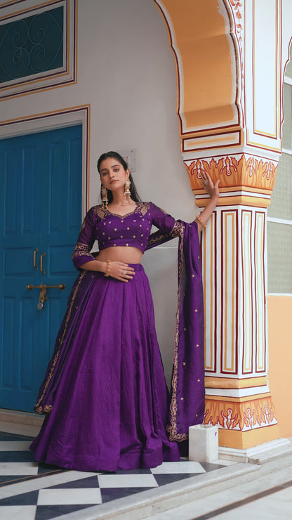 Purple NC Silk Wedding Wear Lehenga Choli with Dupatta