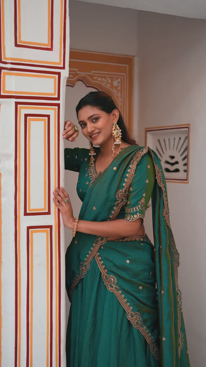 Green NC Silk Wedding Wear Lehenga Choli with Dupatta