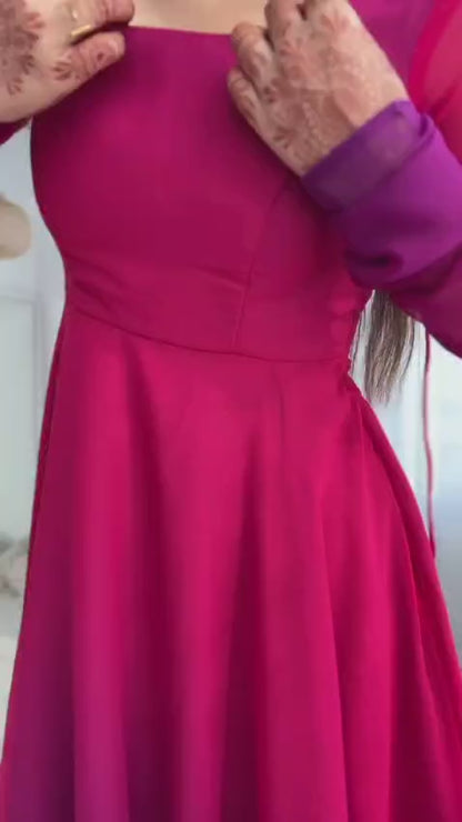 Pink Georgette Padding Anarkali Gown Pant with Dupatta