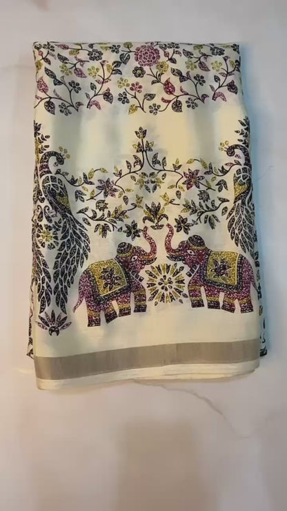Mix Cotton Printed Saree with Unstitched Blouse