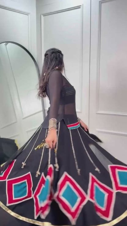 Black Colour Navratri Lehenga Choli with Tunic