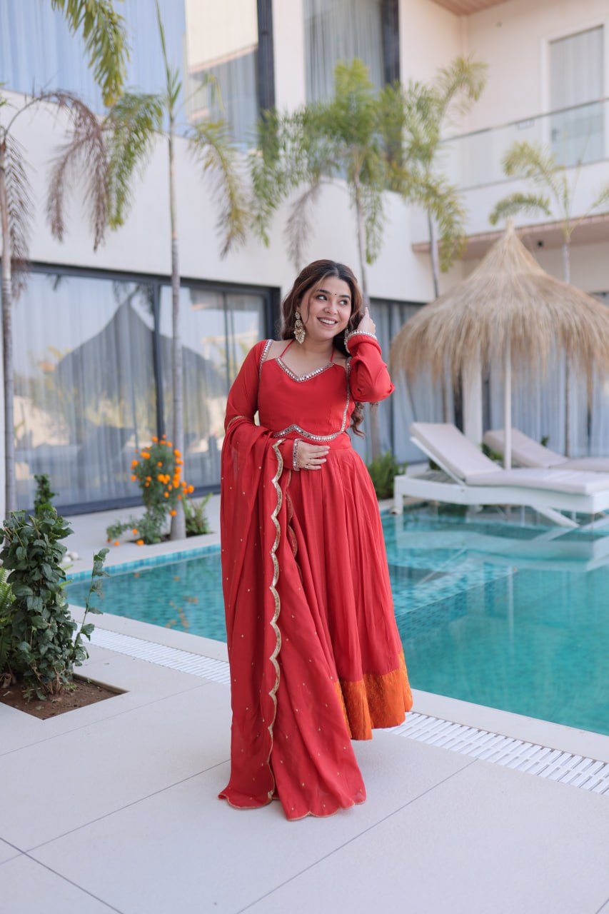Red Colour Designer Anarkali Kurti Pant With Dupatta