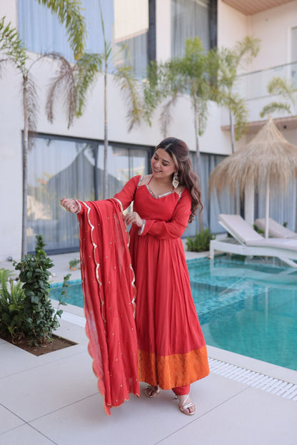 Red Colour Designer Anarkali Kurti Pant With Dupatta