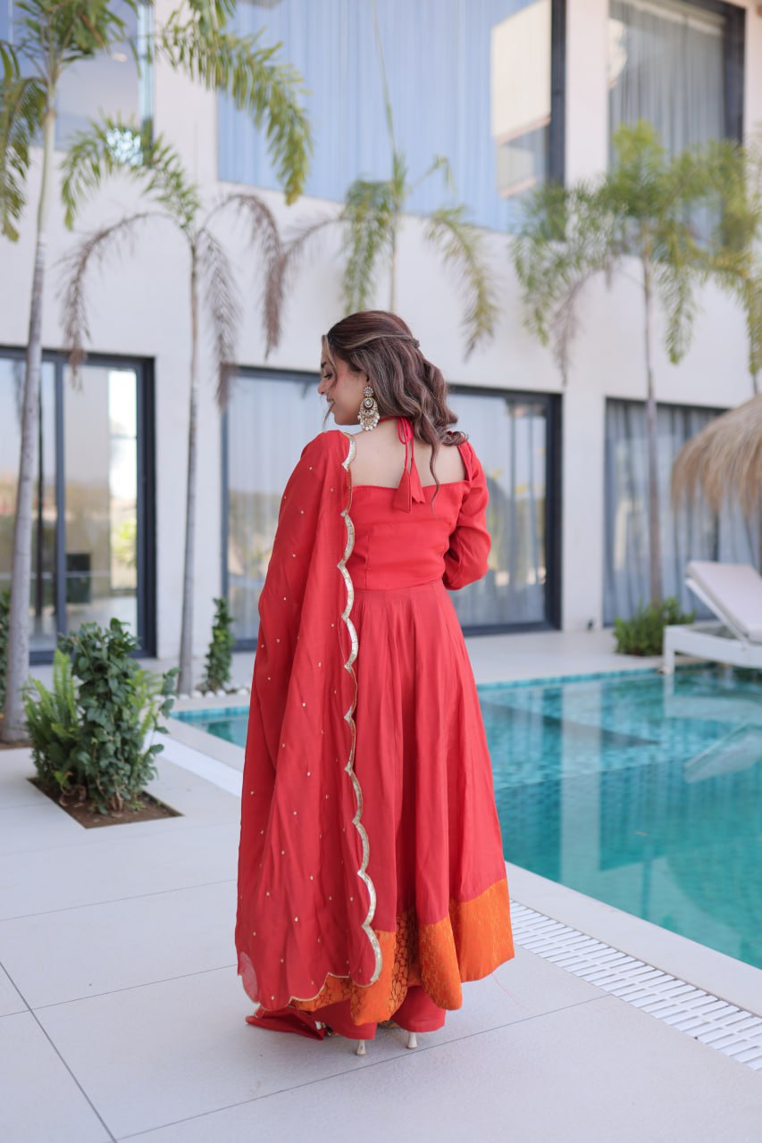Red Colour Designer Anarkali Kurti Pant With Dupatta